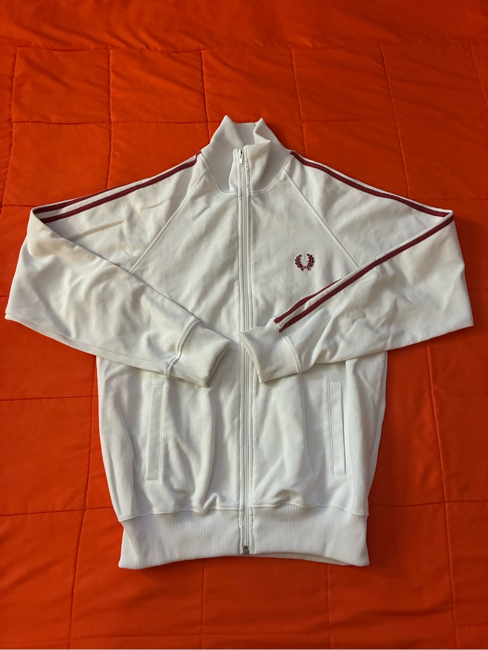 Fred Perry Sportswear Track Jacket White Red Stripe Logo Mens Small